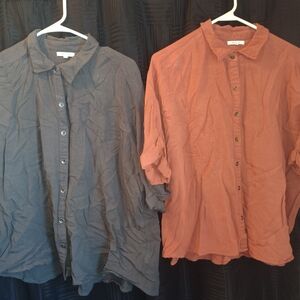 Maurices Women's Button Down Shirts - Gray and Orange